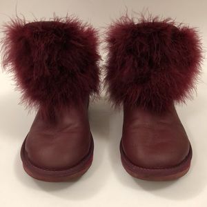 Australia Luxe Co. 9 Burgundy Red Boot Shearling Sheepskin & Feathers Excellent
